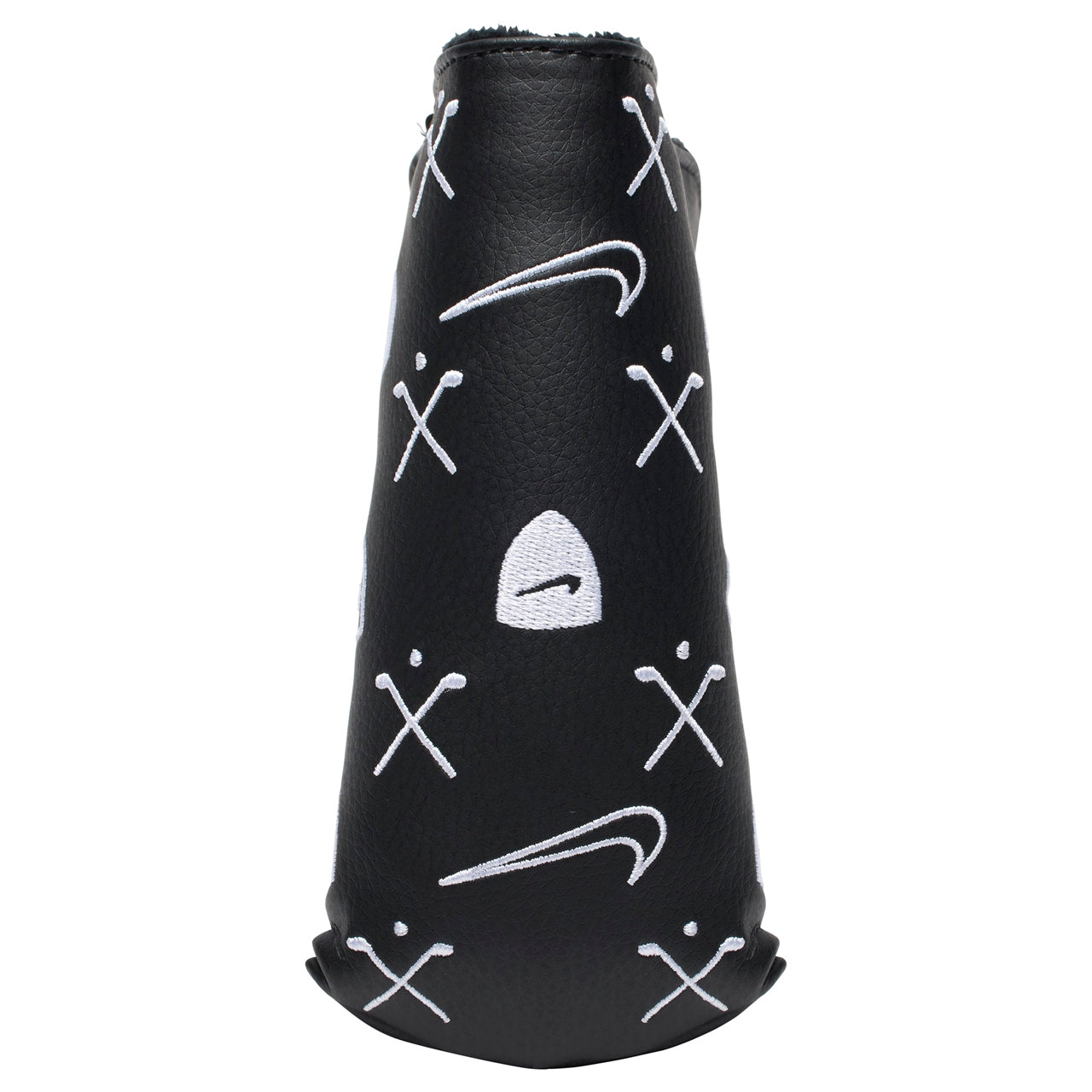 Nike Tour Blade Putter Headcover in black, designed for golf clubs, featuring sleek Nike branding and protective padding.