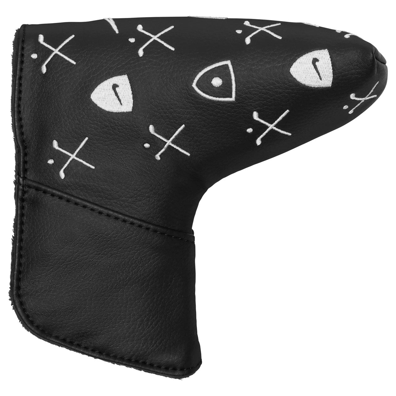 Nike Tour Blade Putter Headcover in black, designed for golf clubs, featuring the Nike logo and sleek protective cover.