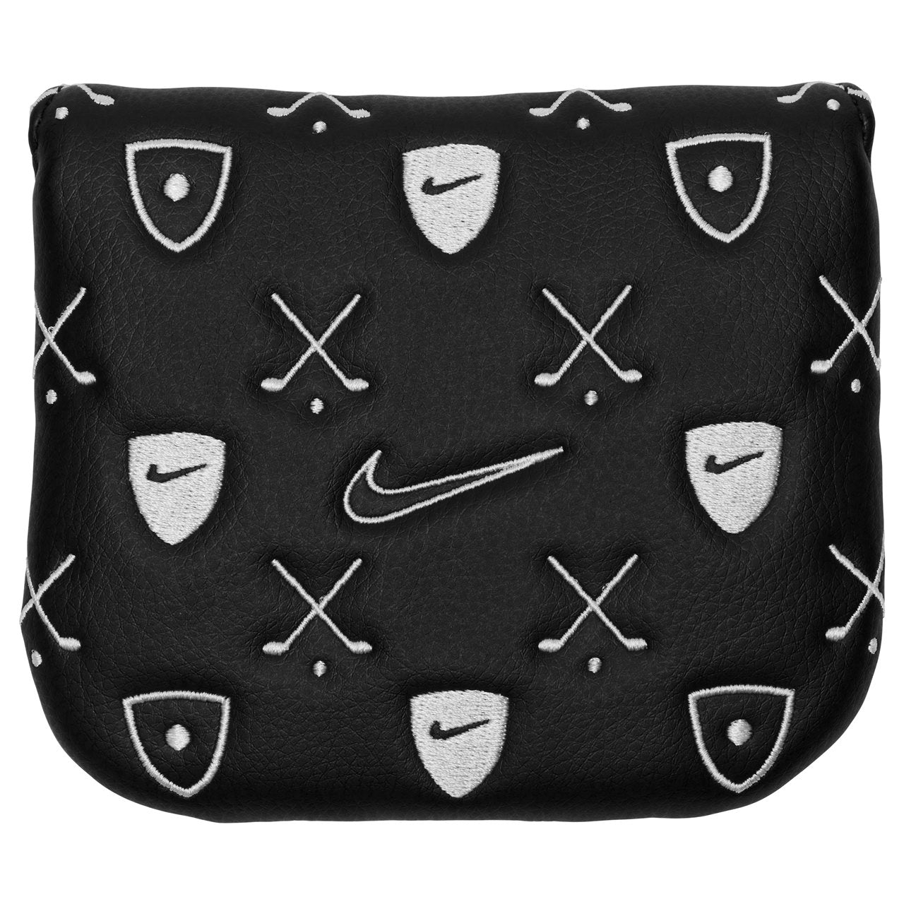 Black Nike Tour Mallet Putter headcover for golf clubs, featuring Nike branding and protective padding.