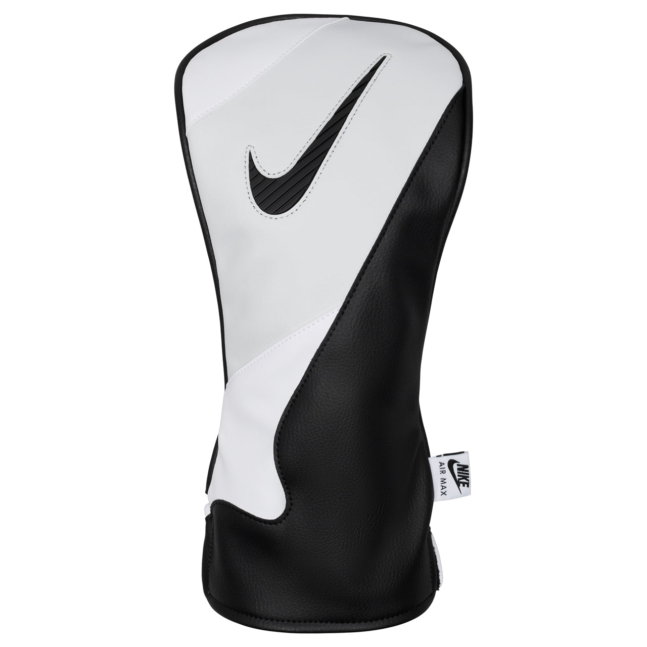 Nike Icon Driver golf headcover in pink, white, and black with Nike logo, designed to protect and stylishly cover driver clubs.
