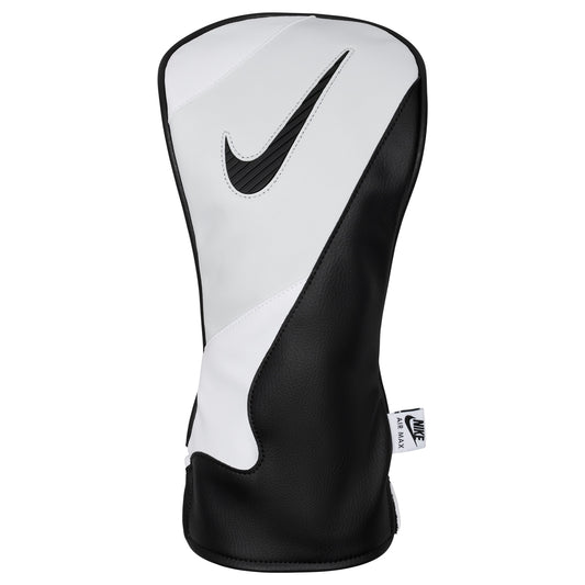 Nike Icon Driver golf headcover in pink, white, and black with Nike logo, designed to protect and stylishly cover driver clubs.