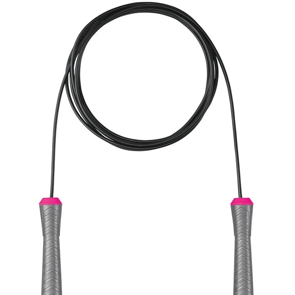 Nike Speed Rope fitness skipping rope with black handles and red cord, designed for cardio workouts and agility training.