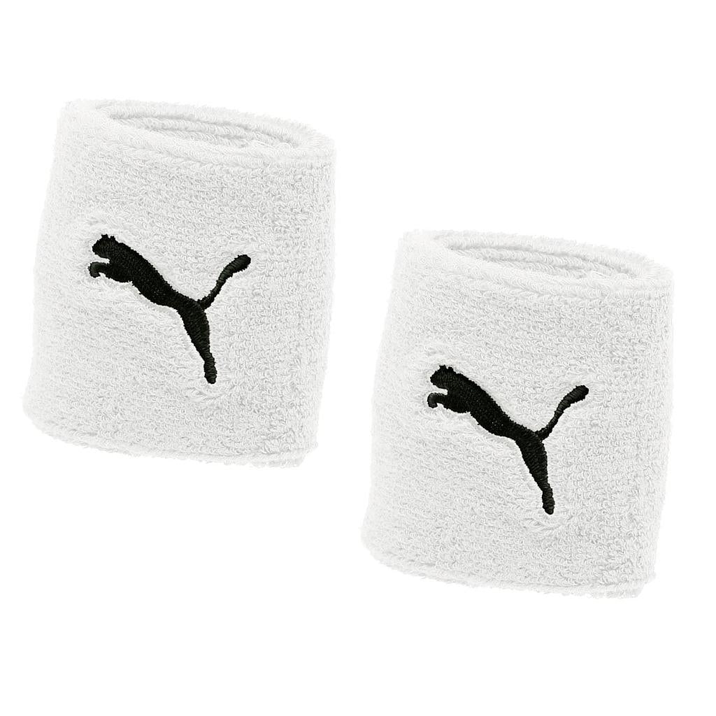 Puma Cat wristband in black with Puma logo, made for sports and fitness activities, showcasing soft, absorbent fabric for wrist support.