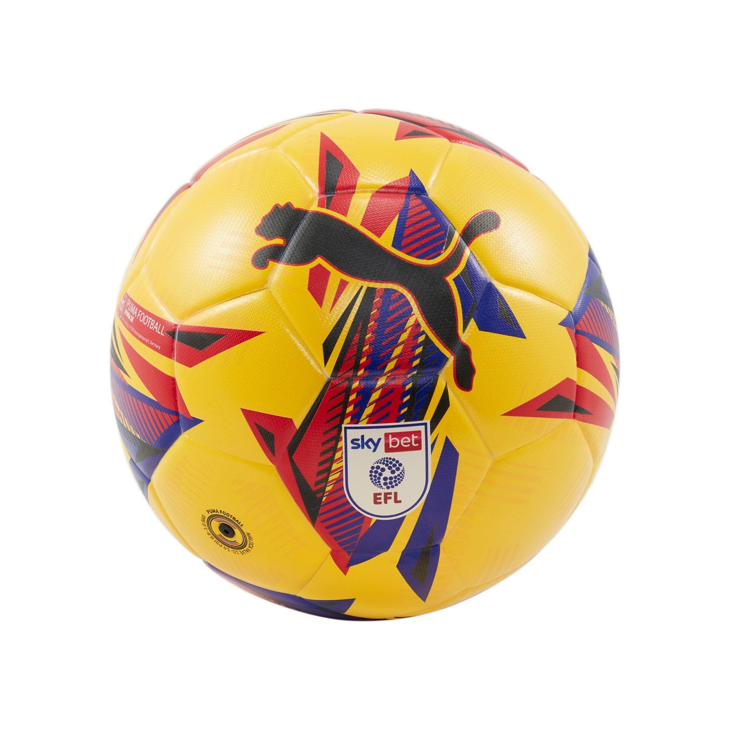 Puma Orbita 3 Sky Bet EFL football showcasing the ball's blue, white, and black design with Puma logo and Sky Bet branding.