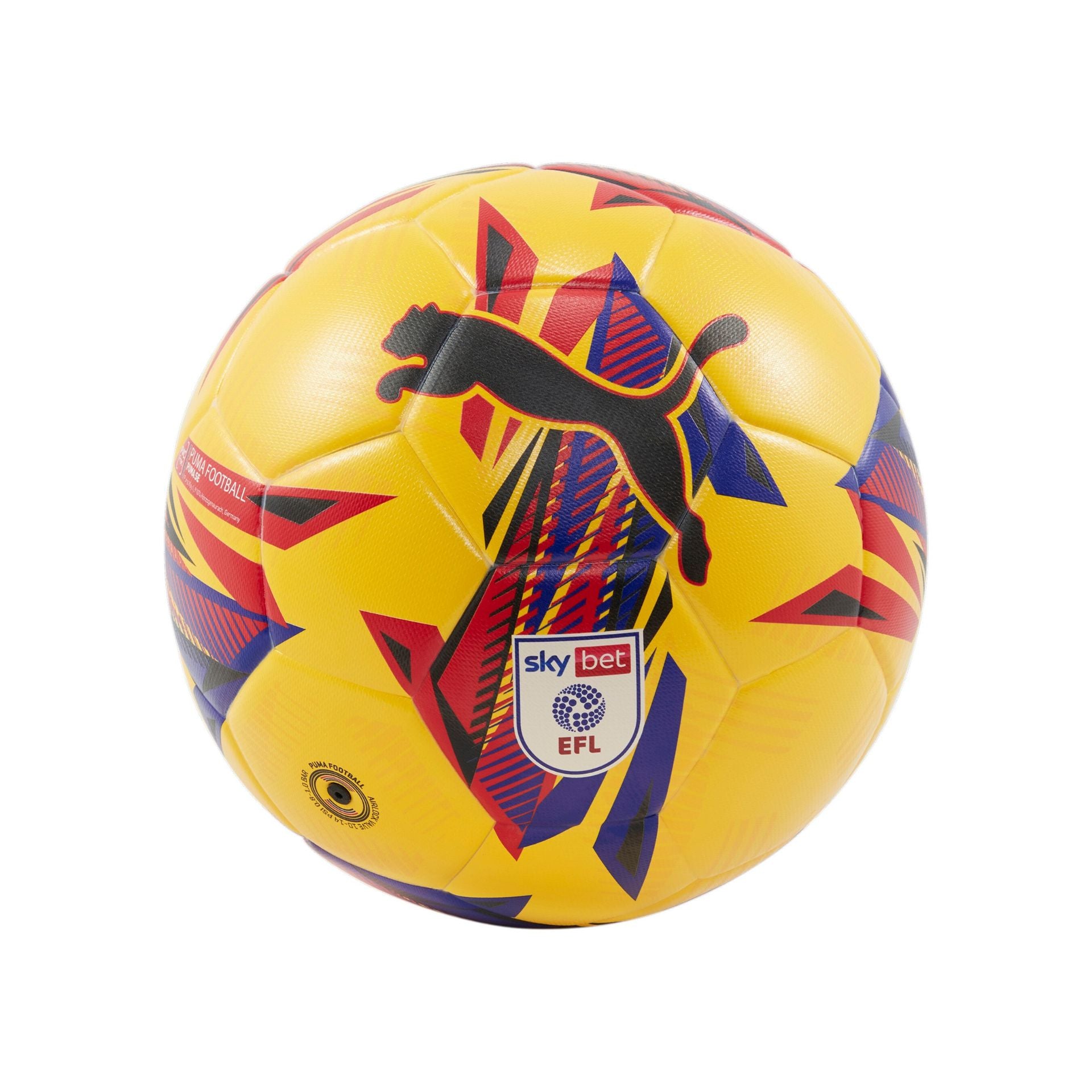 Puma Orbita 3 Sky Bet EFL football for 2024-2025 season, featuring team logos and vibrant blue and white design.