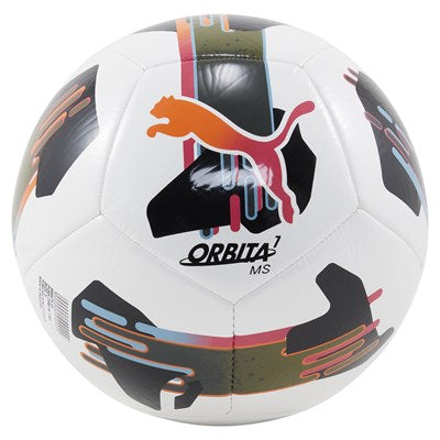 Puma Orbita 7 MS football with black and white panels, designed for sports and outdoor play.