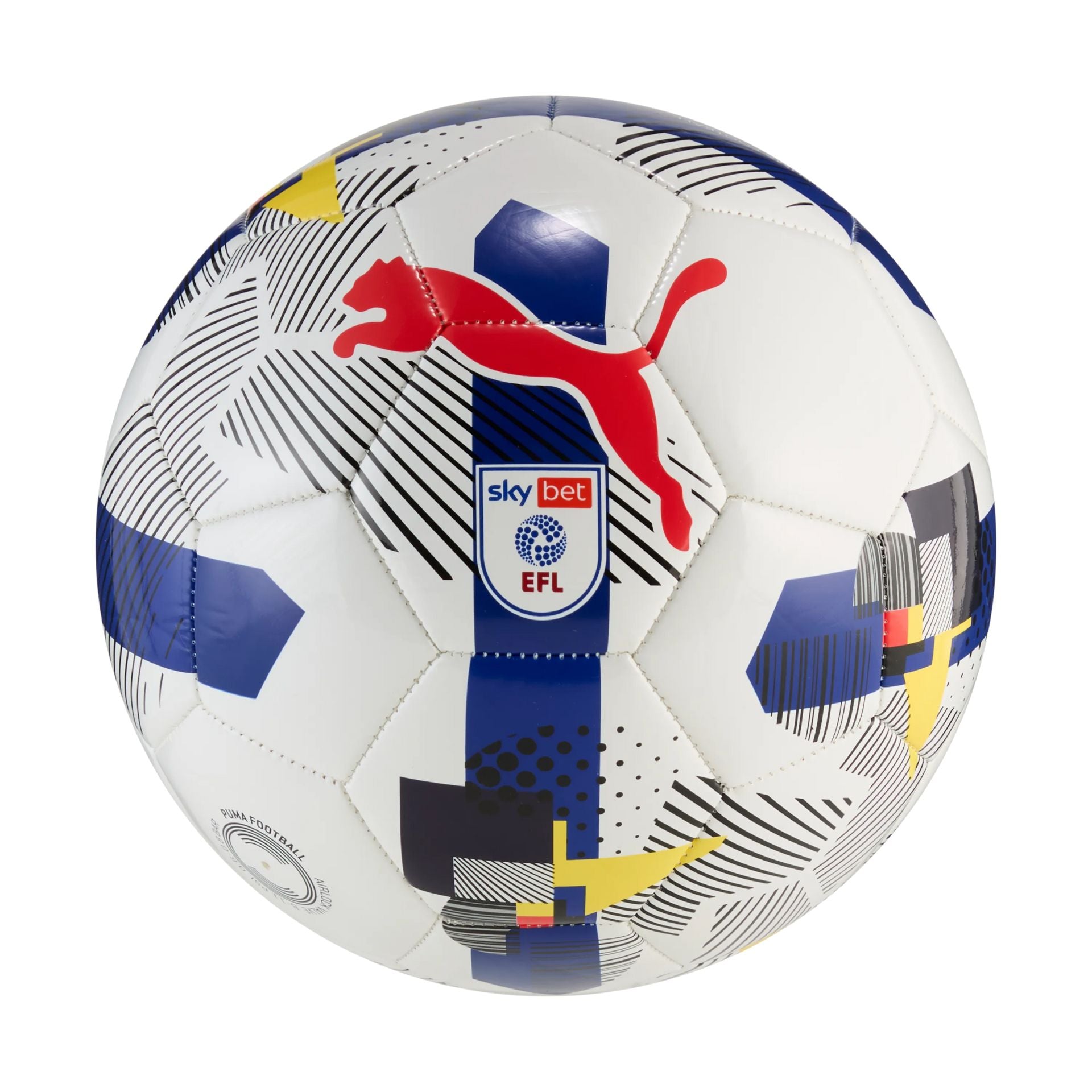 Puma Orbita 6 EFL Sky Bet training football with white and blue design, suitable for soccer practice and matches.