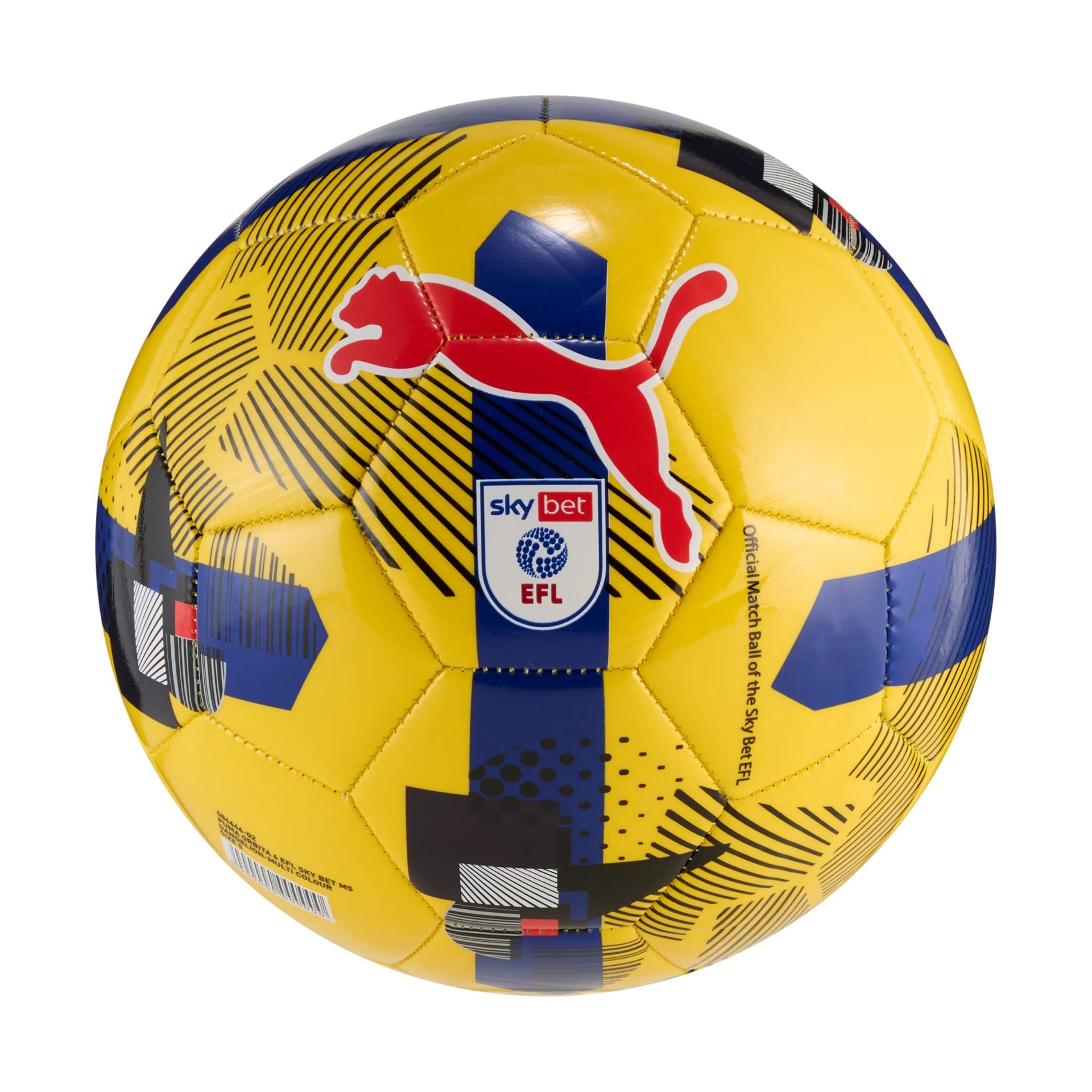 Puma Orbita 6 EFL Sky Bet training football with blue and white panel design, suitable for soccer practice and matches.