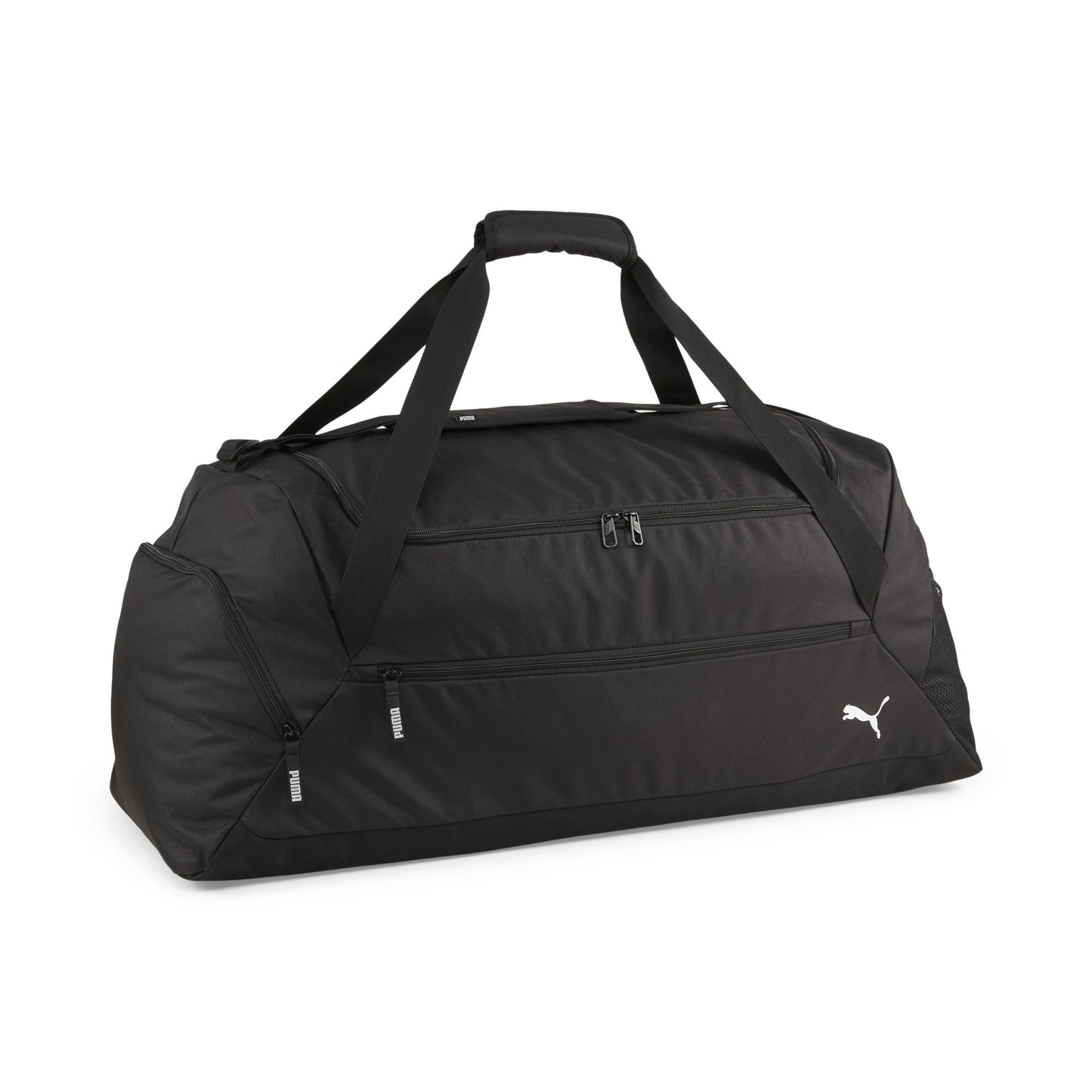 Puma teamGOAL teambag in black with Puma logo, sporting zippers and compartments for sports gear and equipment.