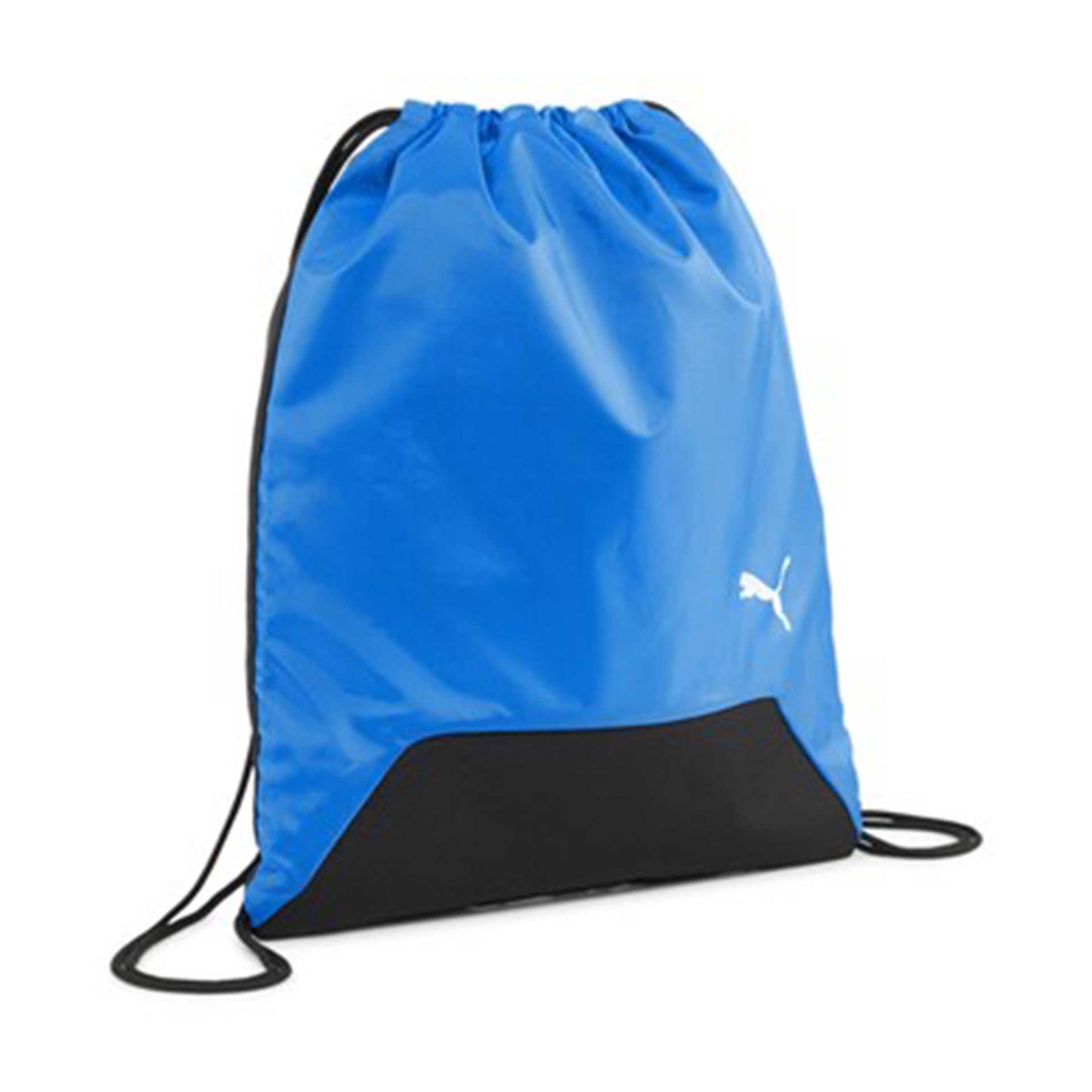 Puma teamGOAL gym sack with black drawstrings and branded logo, designed for sports and gym gear storage.