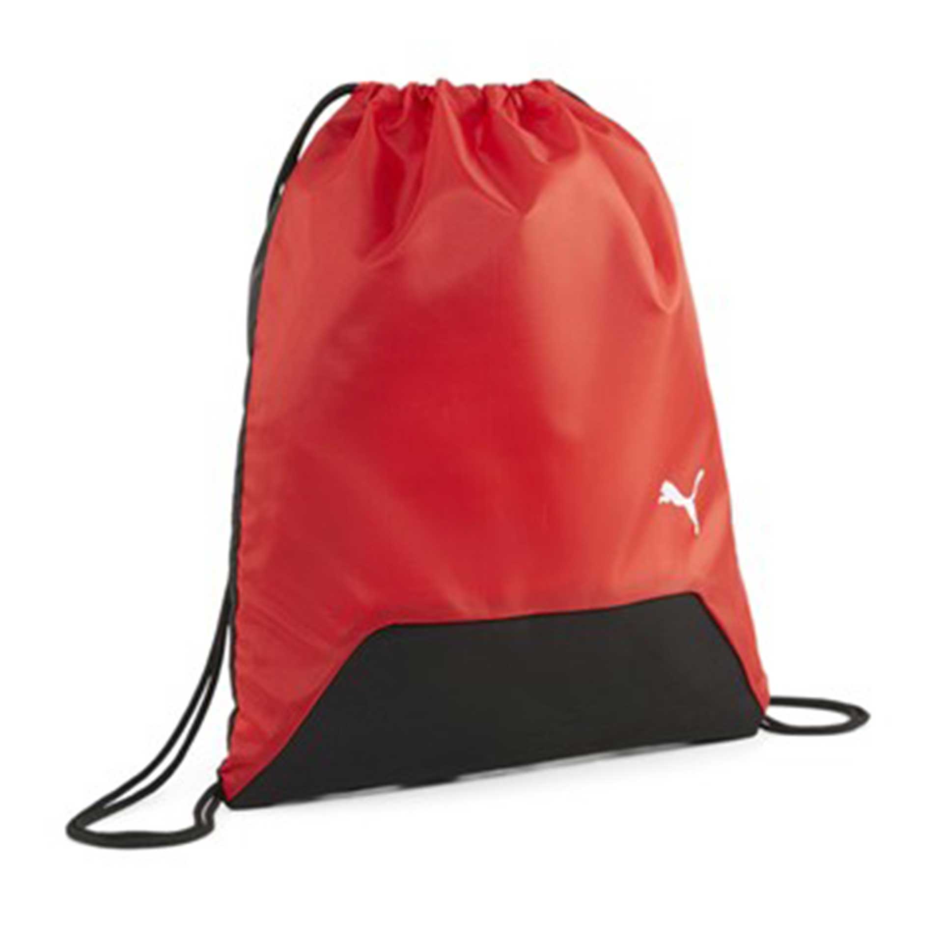 Puma teamGOAL gym sack in black with Puma logo, lightweight drawstring bag for sports and gym use