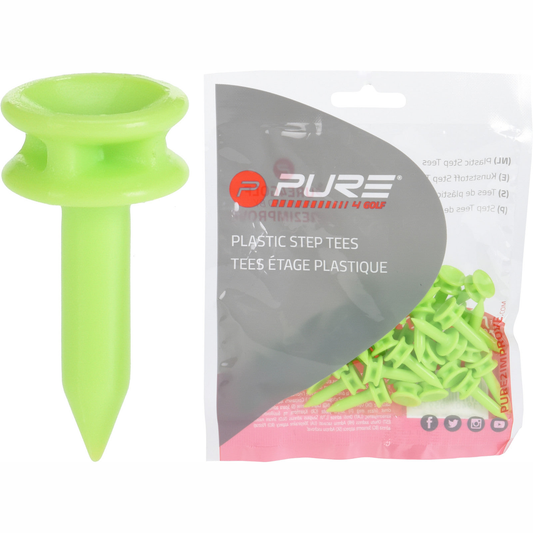Pure2Improve Golf Step Tees in a bag of 25, standard size wooden golf tees for outdoor practice and play.
