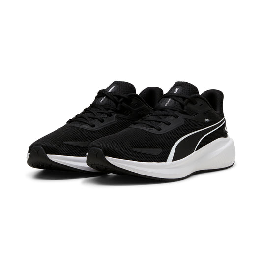 Puma Skyrocket Lite running shoe in black with white accents, athletic design, and cushioned sole for sports and running activities.