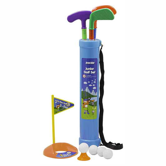 Longridge Junior Caddy Golf Set with colorful clubs, golf bag, and balls, designed for young golfers learning the game.