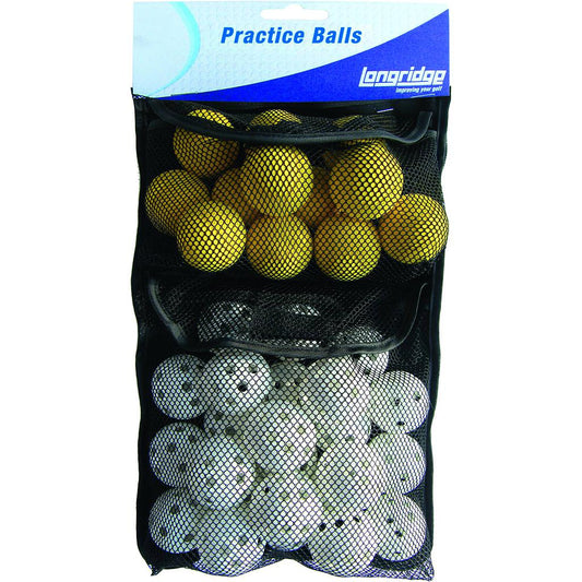 Longridge Practice Balls Pack 32 includes 12 foam and 20 airflow golf practice balls on a white background.