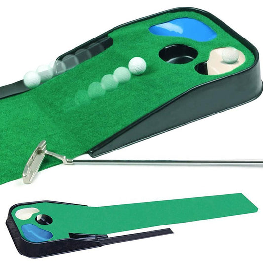Longridge Putt N Hazard putting mat with ball return, ideal for practicing golf putting skills at home or on the course.