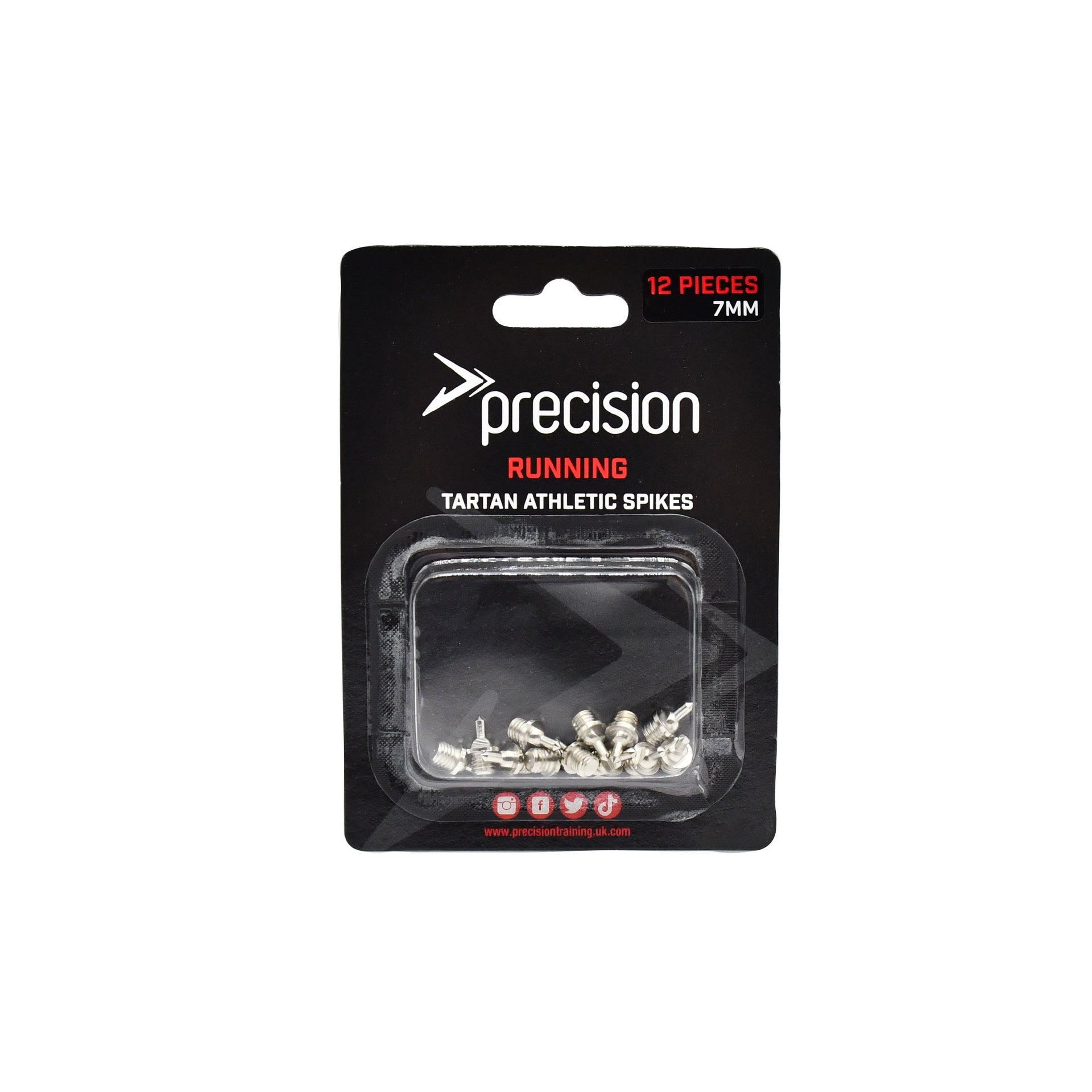 Precision Tartan Track Spikes 5mm-9mm for running, featuring metal cleats for improved grip on athletic tracks.