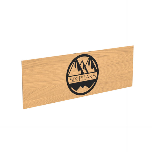 Six Peaks POS header card for sporting goods, featuring branded design and product details on a white background.