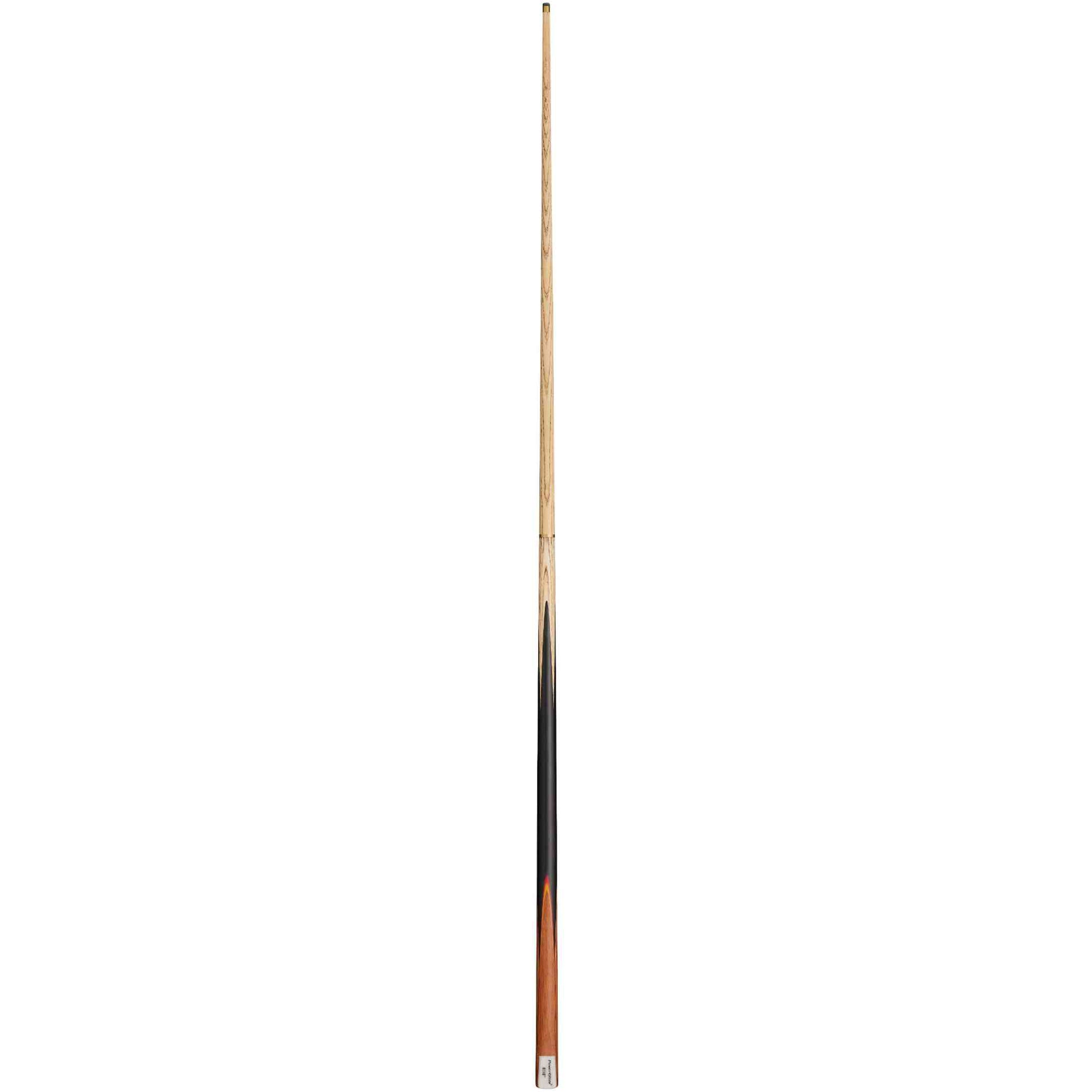Powerglide Aero 2-piece snooker cue, 57 inches with 10mm tip, shown with case and two pieces of chalk.