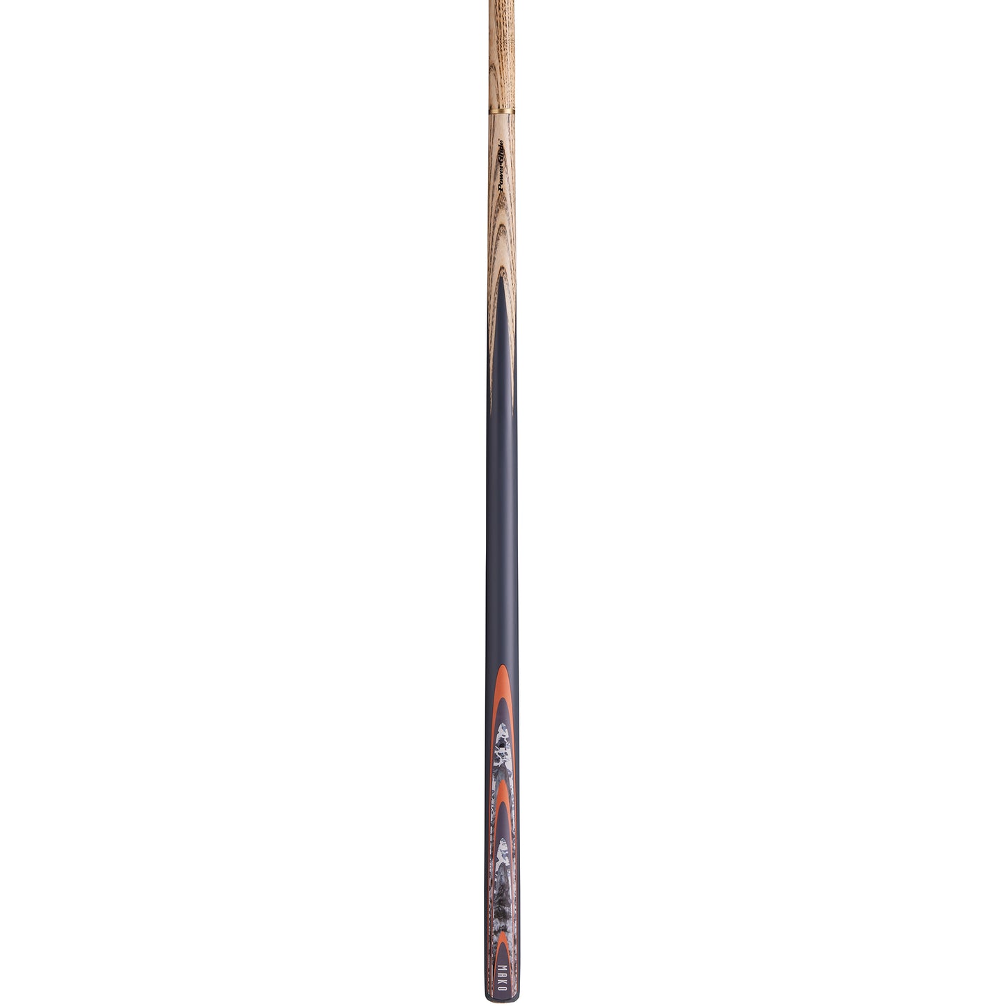 Powerglide Mako 2-piece snooker cue, 57 inches long with 10mm tip, showcasing a sleek snooker and pool cue design.