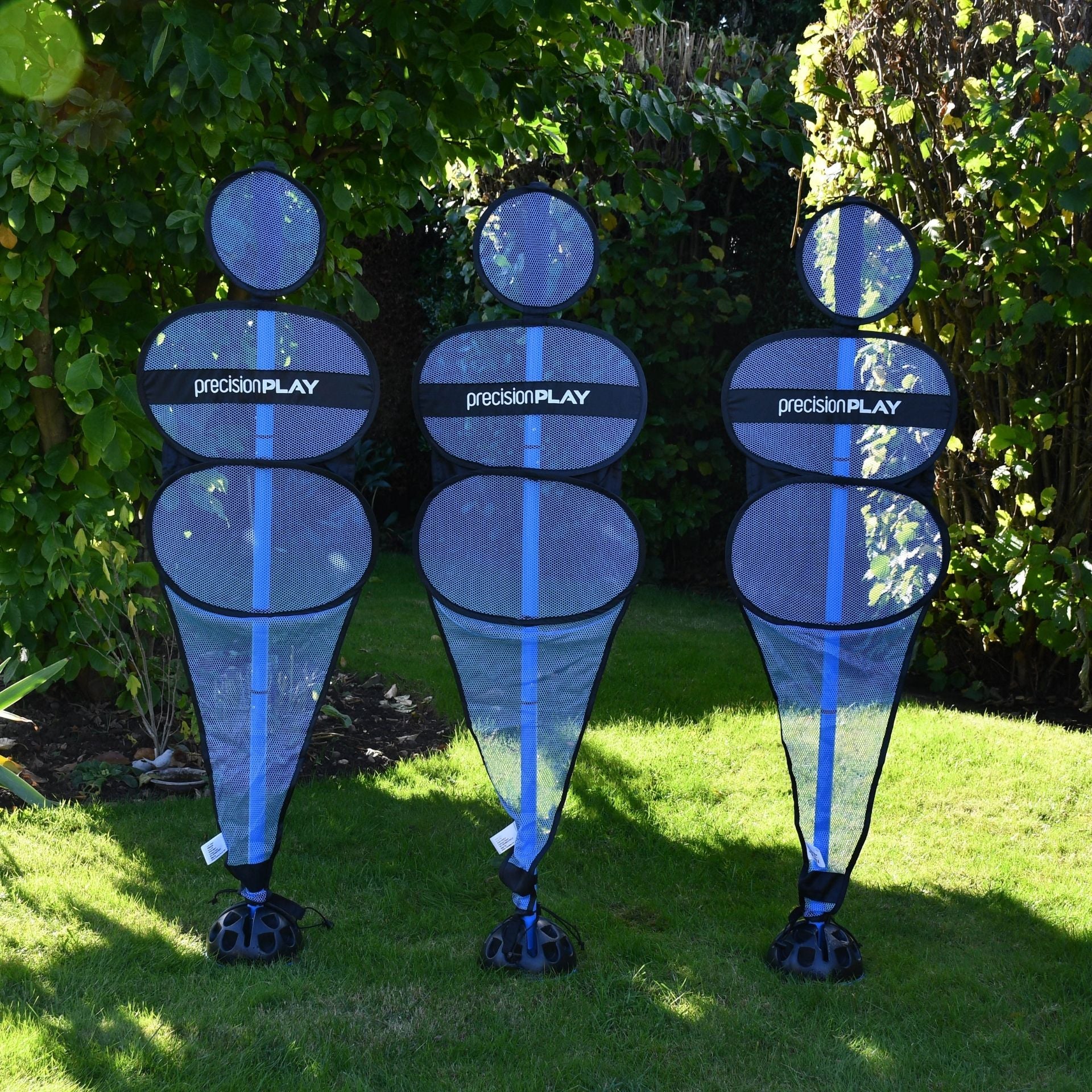 PrecisionPLAY Pop Up Football Mannequin Set includes three portable training mannequins for football practice and drills.