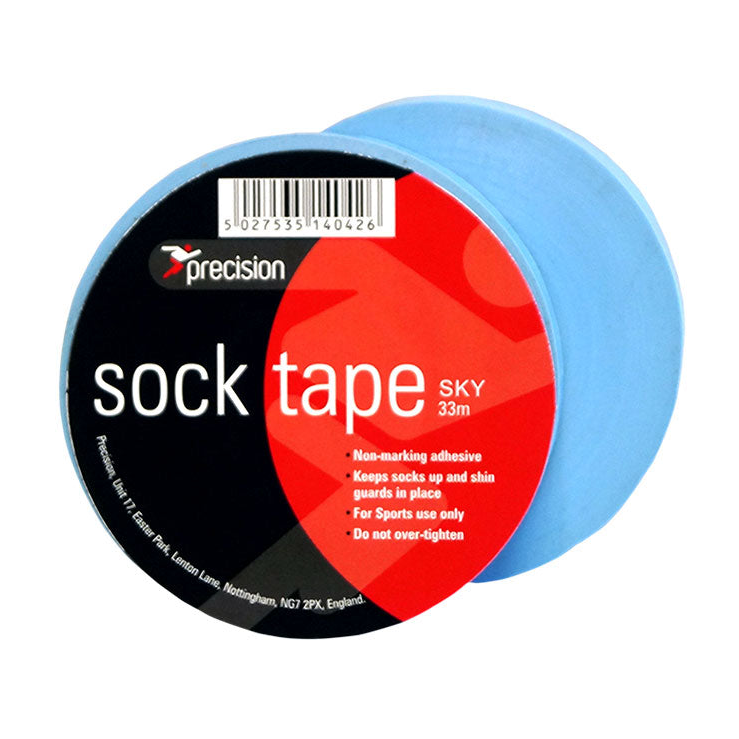 Precision Sock Tape 19mm pack of 10 for sports, showing rolls of elastic athletic tape in a sporting goods setting.