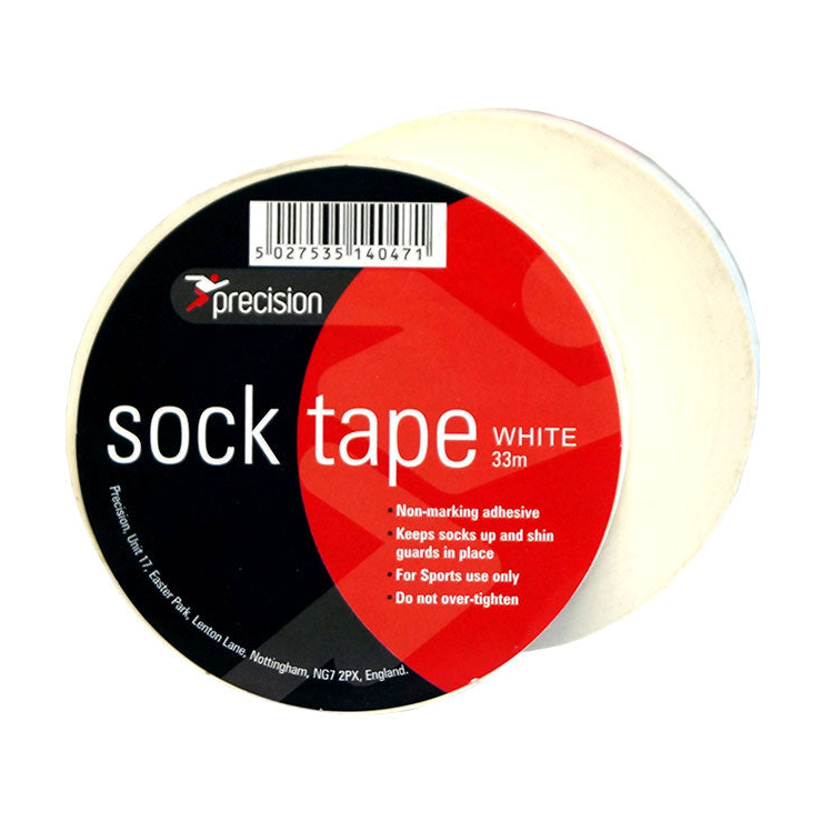 Pack of 10 Precision 19mm sock tape rolls for sports, showing white adhesive tape used for securing socks during athletic activities.