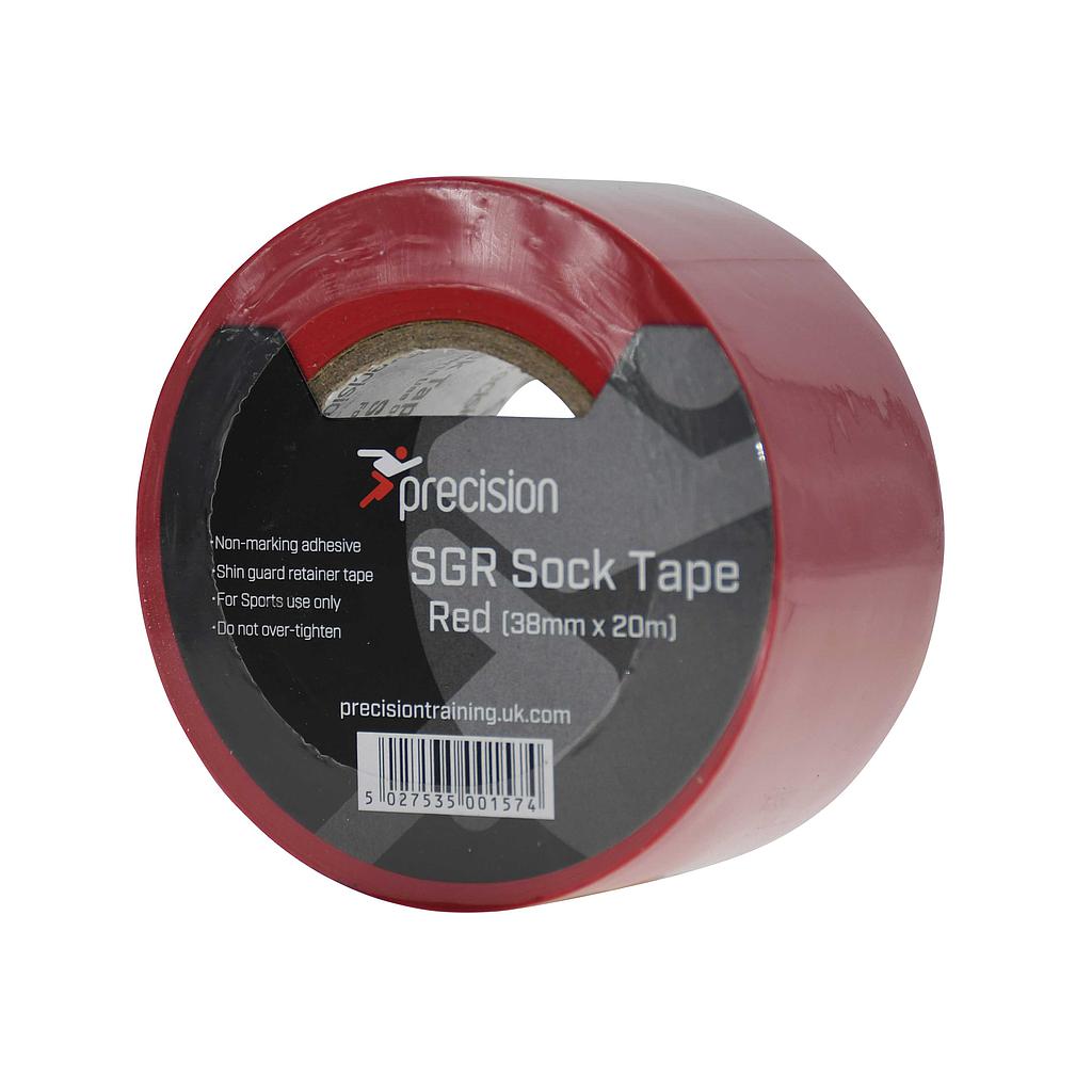 Precision SGR Sock Tape 38mm, pack of 5, sporting goods product showing roll of white athletic tape with branding