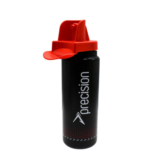 Precision Team 1L squeeze water bottle with hygiene nozzle, sports hydration bottle in black with clear measurement markings.