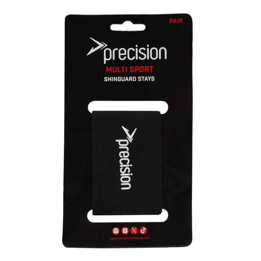 Precision Shin Guard Stays for sports protection, shown in a close-up image with adjustable straps and durable material.