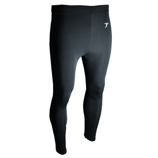 Precision Essential Baselayer Leggings adult, close-up of black thermal leggings with stretch fabric for sporting activities.