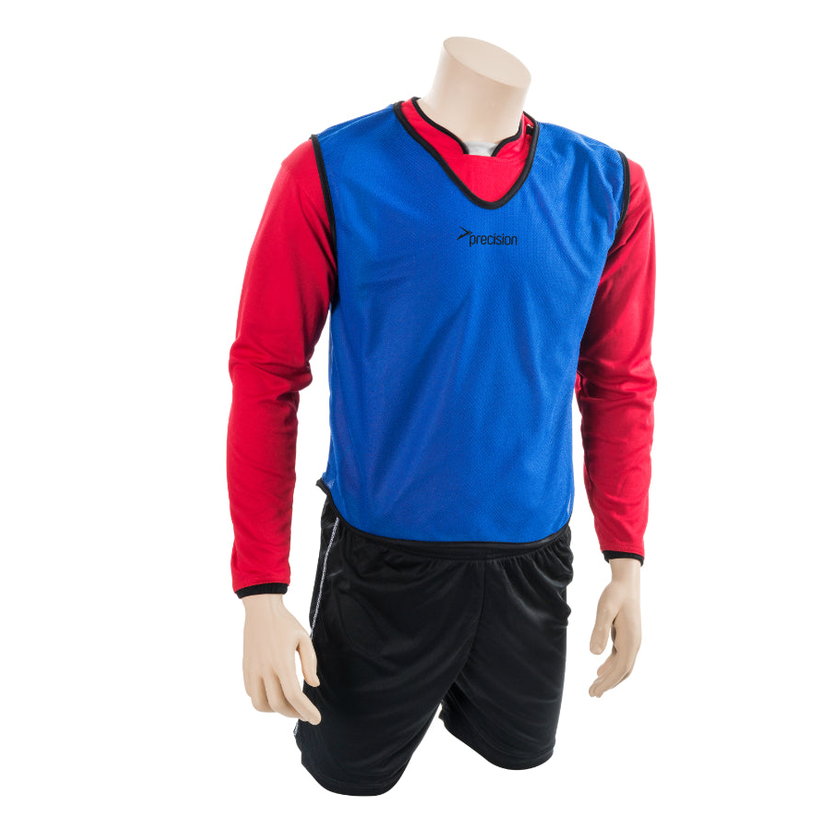 Youth and adult Precision Mesh Training Bib in bright red with black trim, lightweight sports bib for athletic practice.