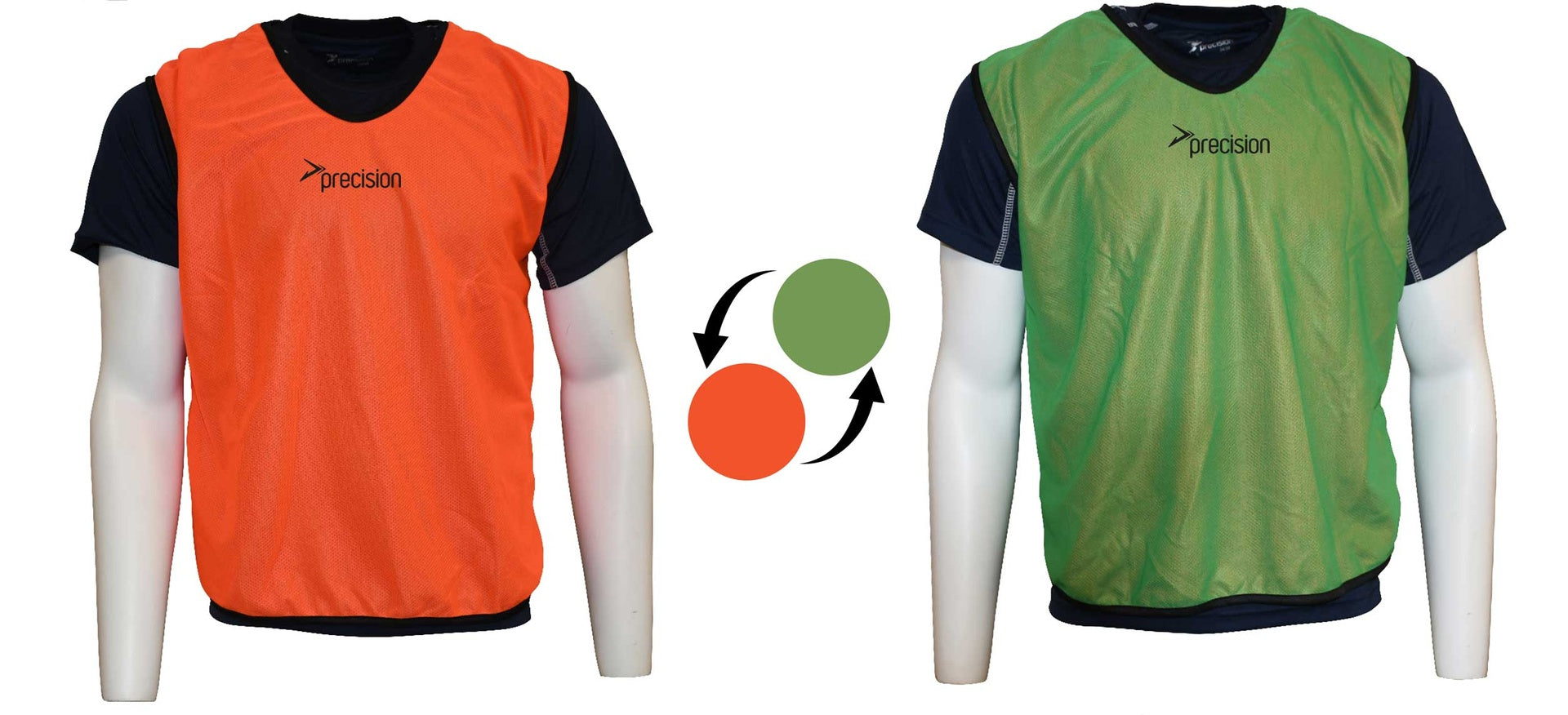 Precision reversible mesh training bib for youth and adults, sporting goods, orange and black color, lightweight and breathable.