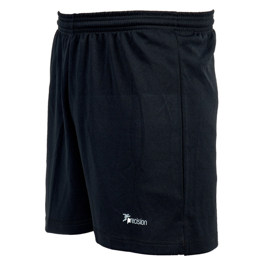 Precision Madrid Shorts adult sports shorts in black with brand logo, designed for active wear and athletic comfort.