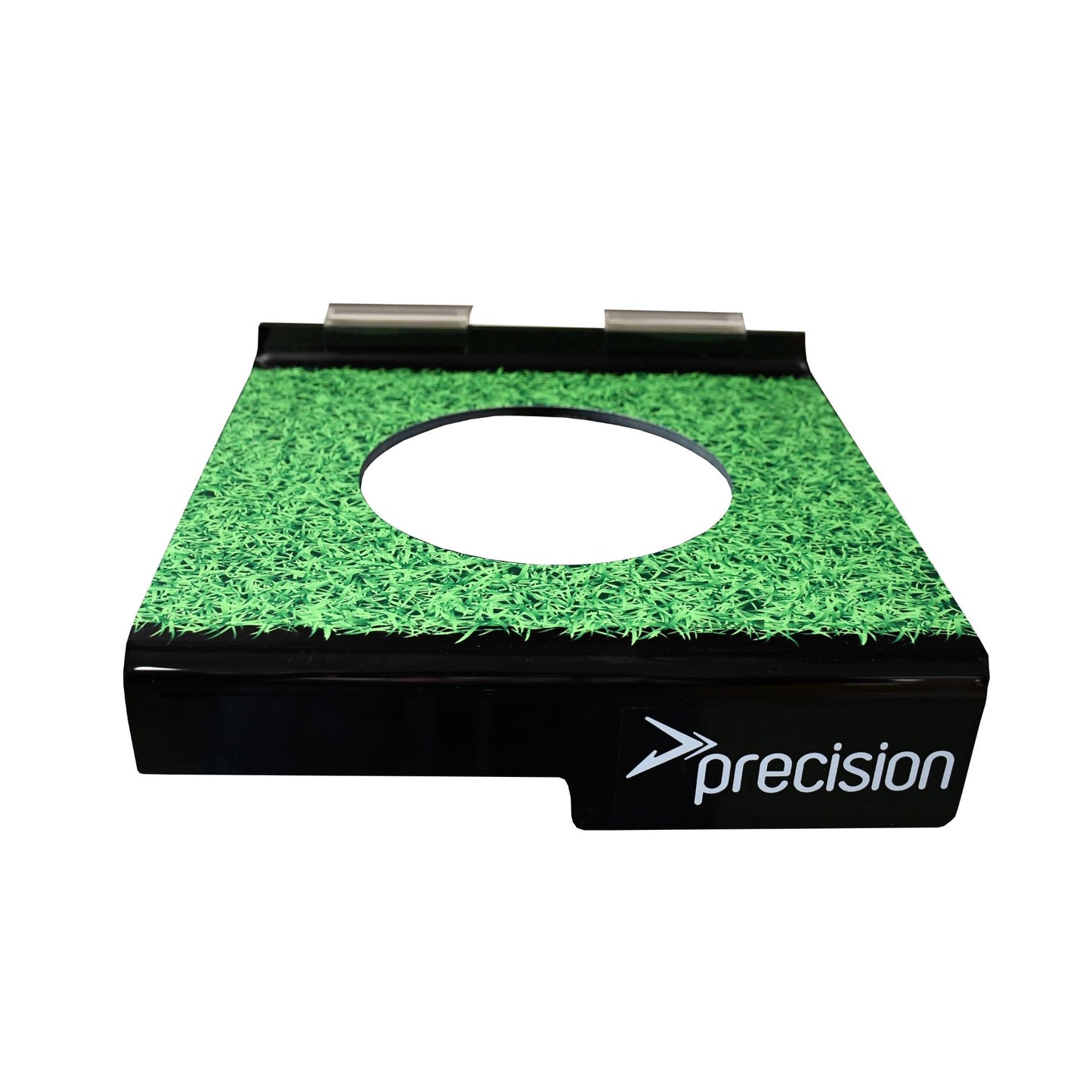 Precision Slatwall Football Holder POS display showing a football mounted on a sporting goods display fixture.