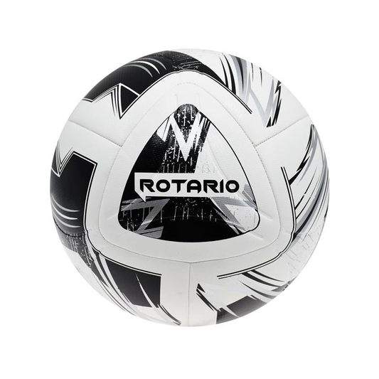 Precision Rotario FIFA Quality match football with detailed panel design and brand logo on a grassy field, ideal for professional play.