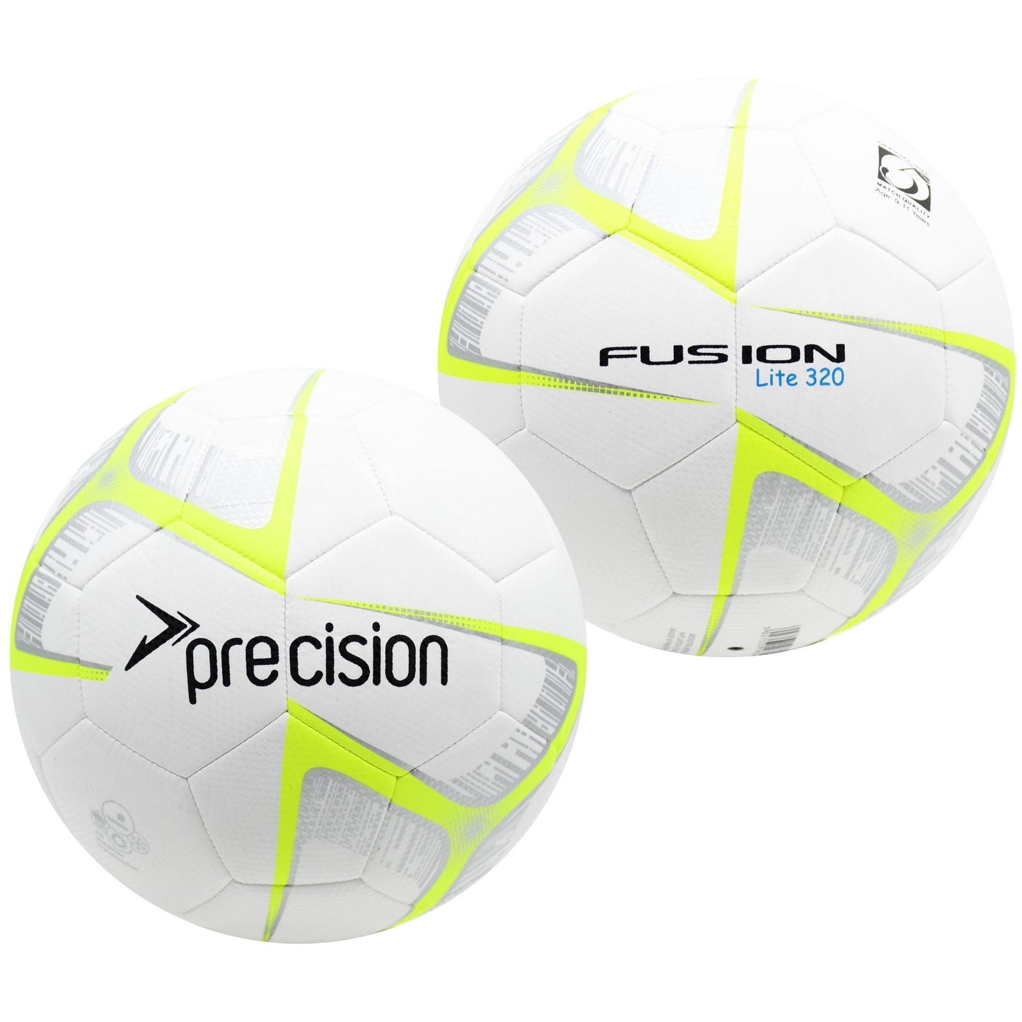Precision Fusion Lite Football for sporting goods, showing a close-up of the football's textured surface and brand logo.
