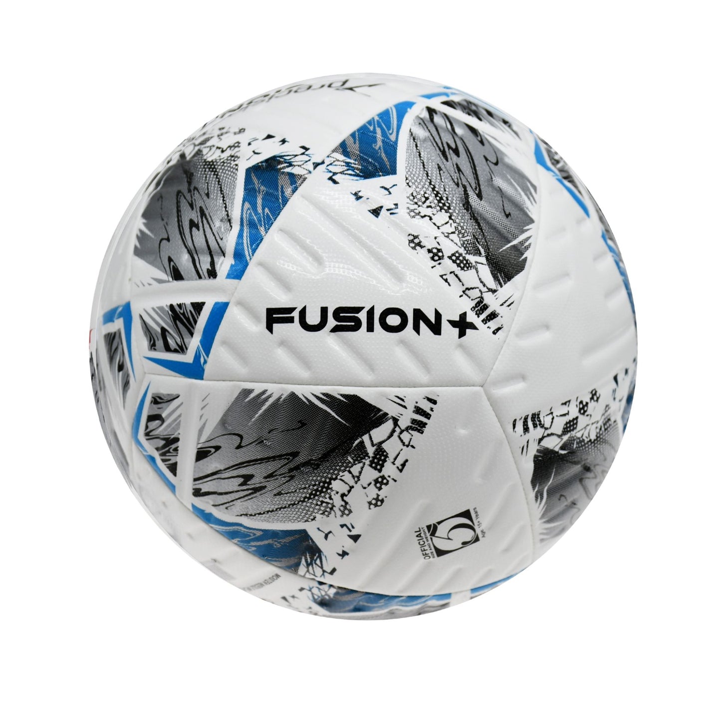 Precision Fusion+ FIFA Basic Training Ball for soccer, white and black with brand logo, designed for practice and training.