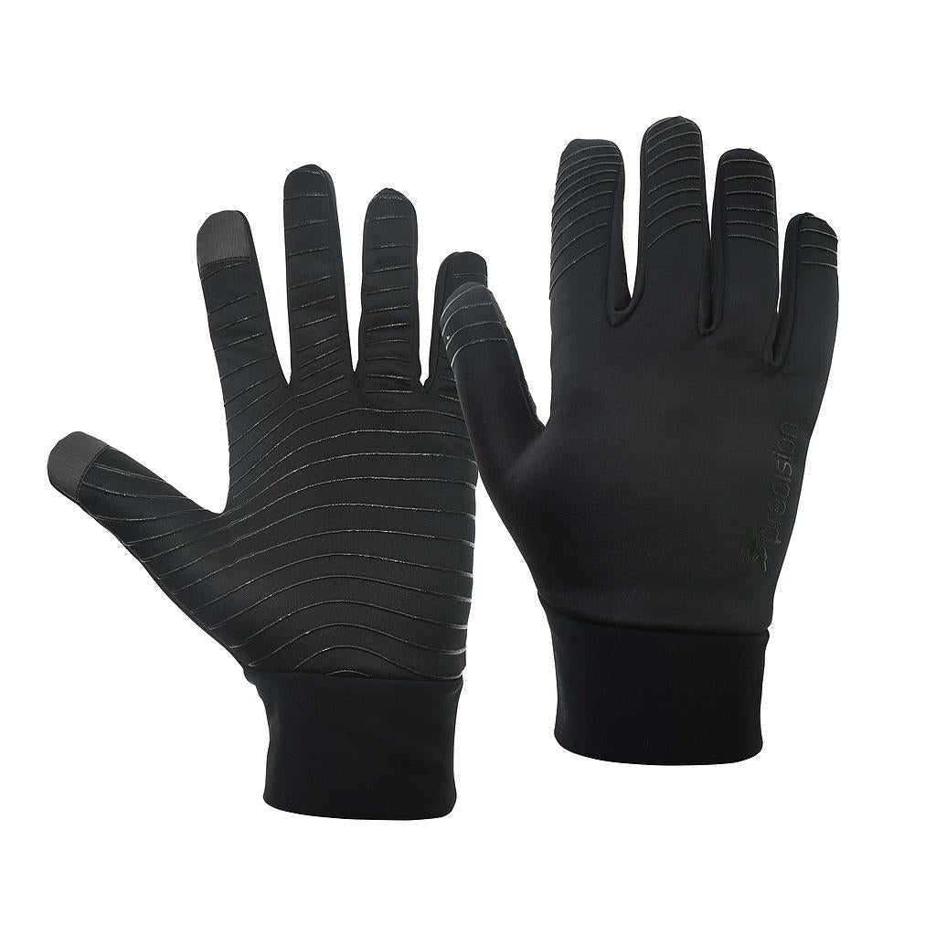 Black Precision Essential Warm Players Gloves with textured palms and elastic cuffs for a secure fit during sports activities.