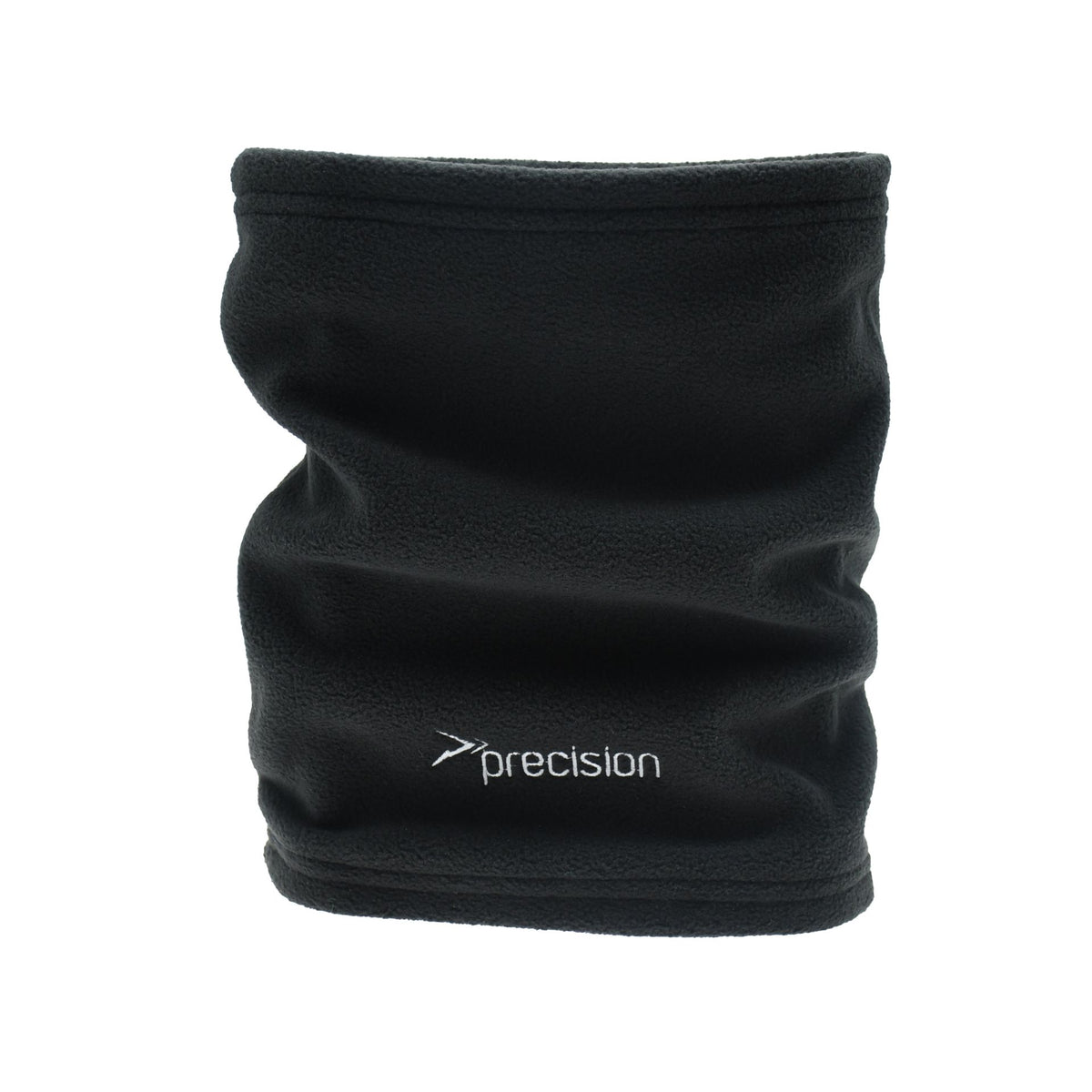 Precision Essential Neck Warmer in black, made of soft, stretchy fabric, designed for outdoor sports and cold weather protection.