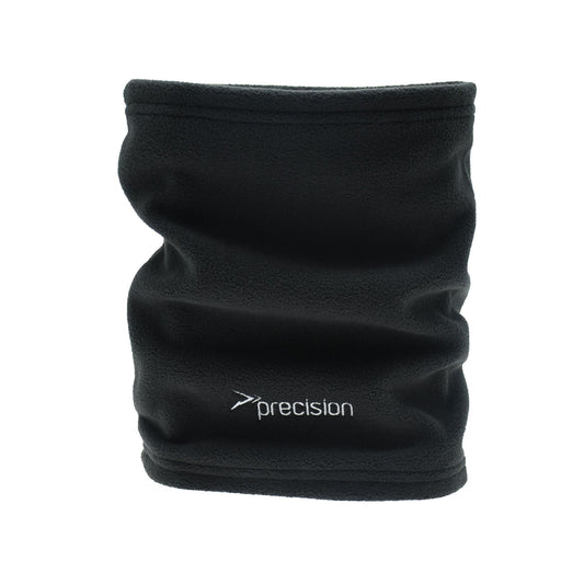 Precision Essential Neck Warmer in black, made of soft, stretchy fabric, designed for outdoor sports and cold weather warmth.