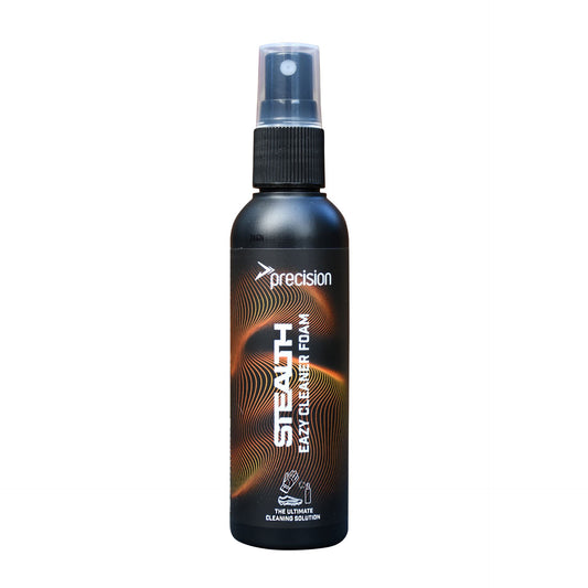 Precision Stealth Eazy Cleaner Foam for sporting goods, showing the foam cleaner bottle with label and applicator cap.