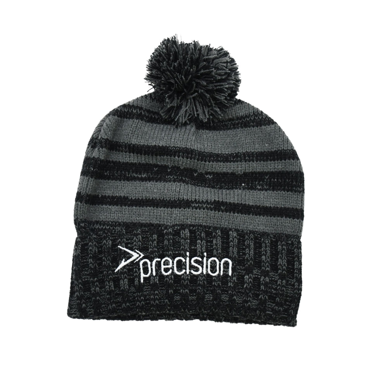 Precision Pom Beanie hat in black with a pom pom on top, made for sporty and casual wear.