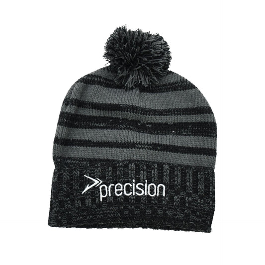 Precision Pom Beanie hat in black with a pom pom on top, made for sporty and casual wear.