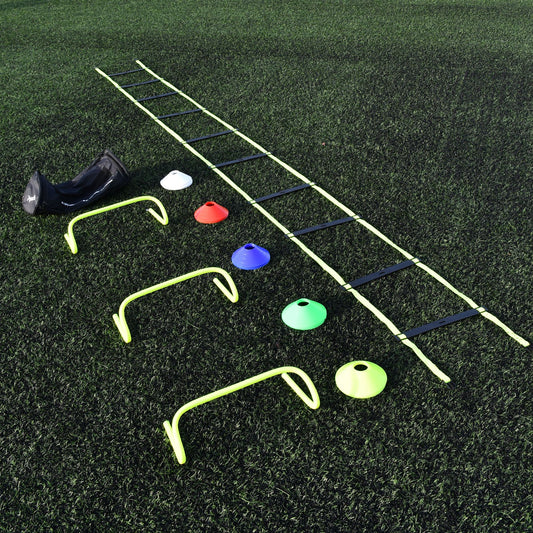 Precision Coach training set with agility ladder, hurdles, and markers for athletic agility and speed training.