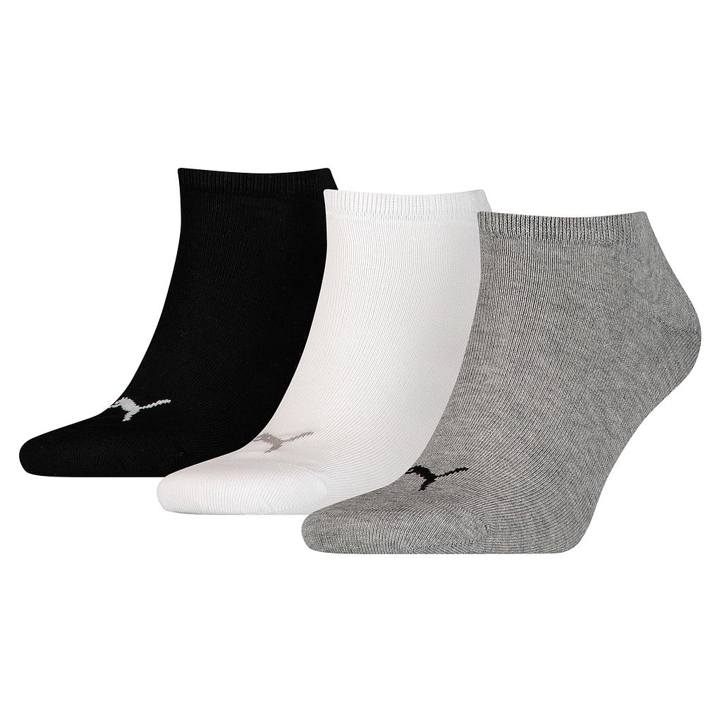 Three pairs of Puma invisible athletic socks, low-cut design, made for comfortable sports and casual wear.