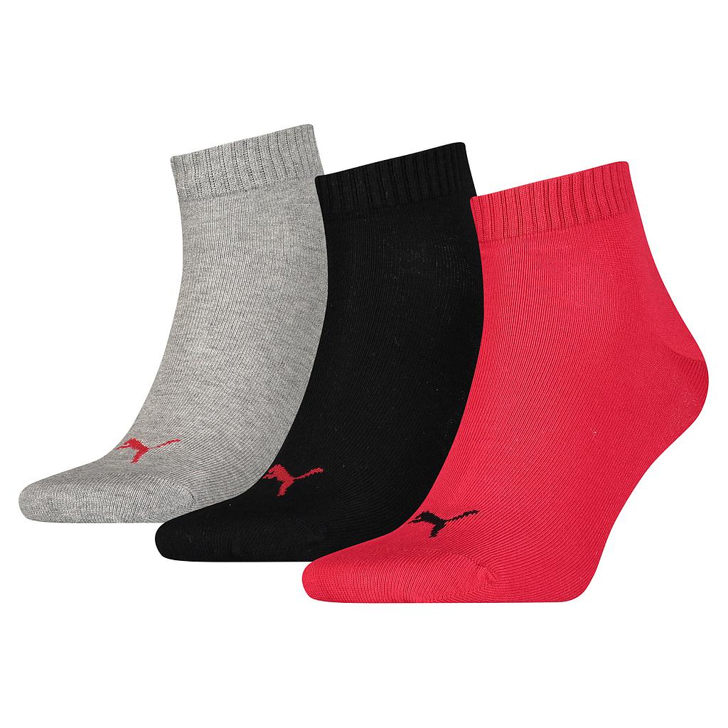 Pair of Puma quarter training socks in black, shown in a set of three, designed for sports and athletic activities.
