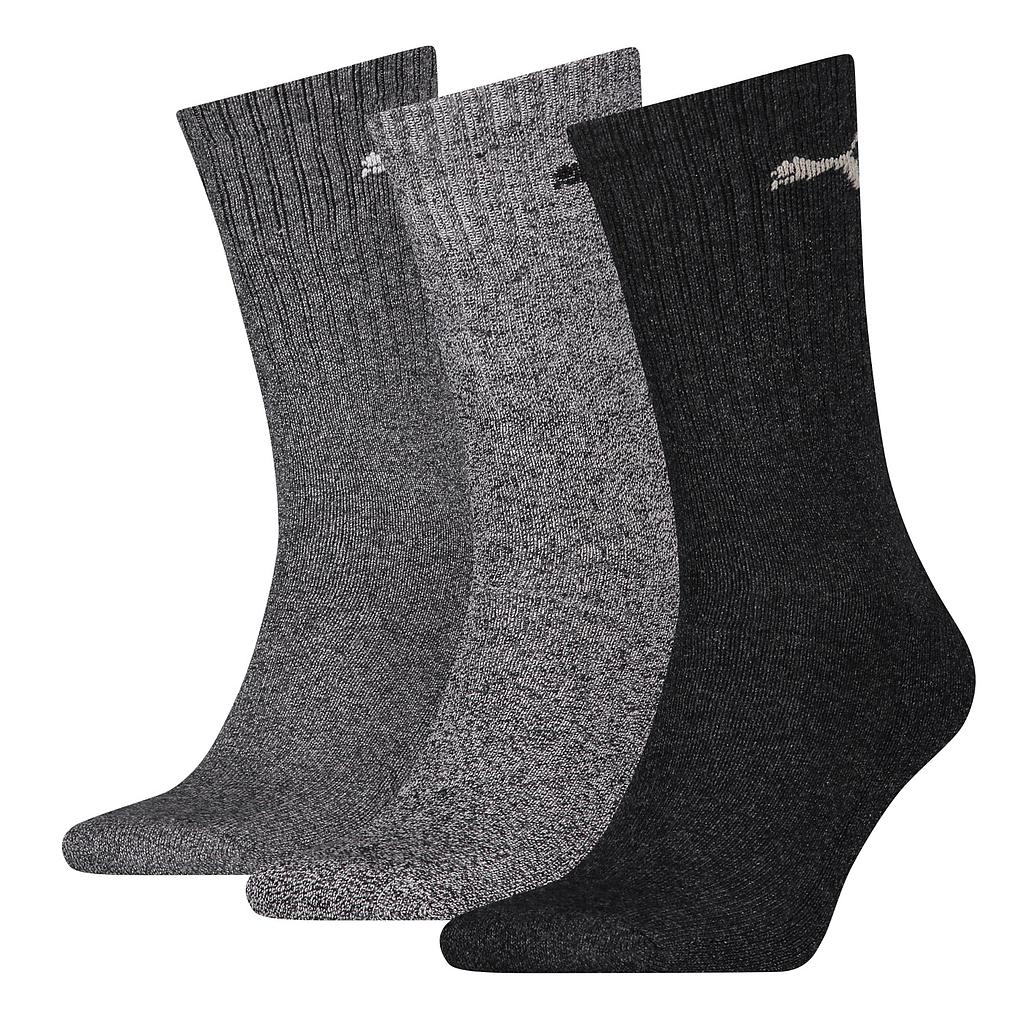 Set of three Puma sports crew socks featuring breathable fabric and cushioned soles for athletic comfort and support.