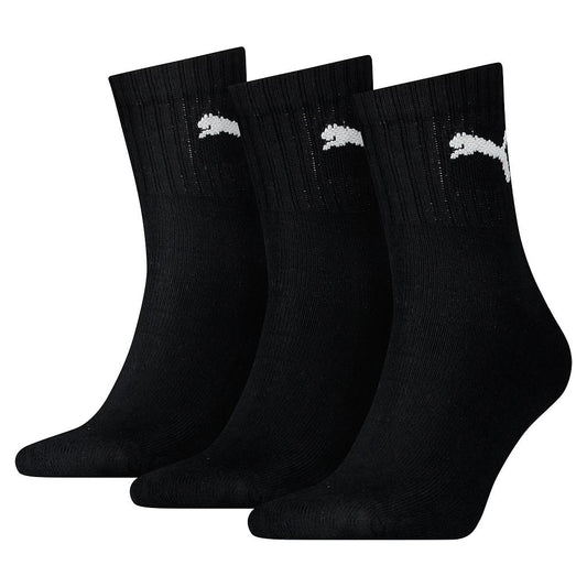 Set of three Puma short crew socks with athletic design, suitable for sports and active wear.