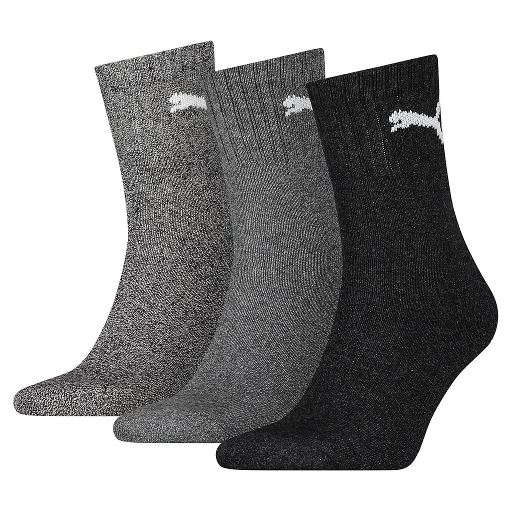 Set of three Puma short crew socks in black, featuring Puma branding and comfortable athletic design for sports and casual wear.